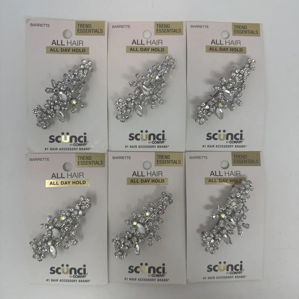 6 Pack Scunci Real Style Fashion Barrette, Studded (5317) R8P8b